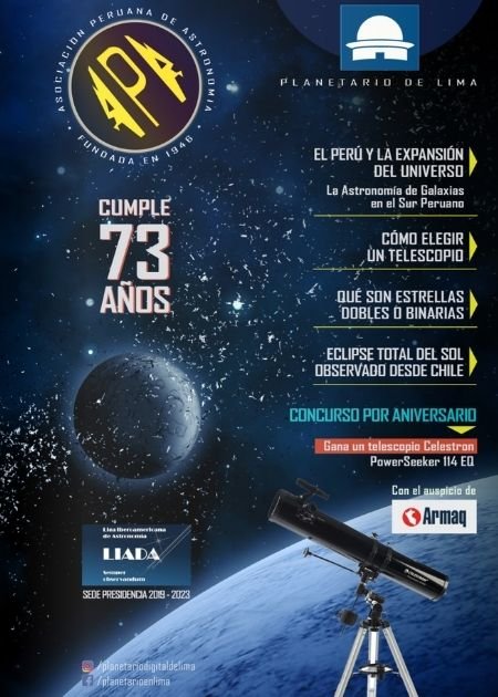 Portada de la revista por el 73.° aniversario de la Asociación Peruana de Astronomía